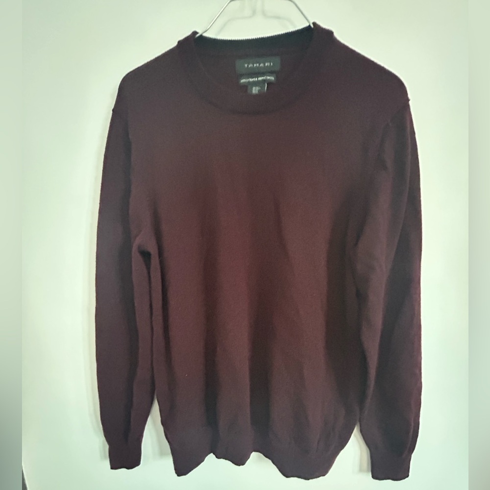 Merino Wool Tahari Men's Rich Burgundy Crewneck Sweater